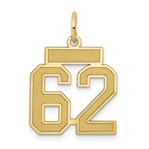 14k Yellow Gold, Jersey Collection, Small Number 62 Pendant